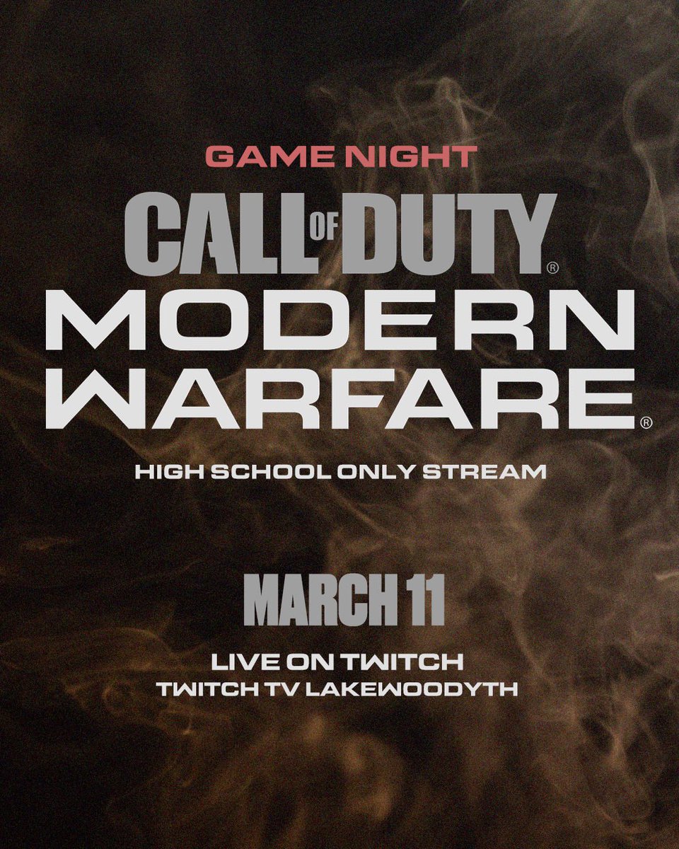 HS students where you at? Join us THIS Thursday night @ 7pm with the crew on our twitch to play some Call of Duty! Be there for some serious gaming!😤🤙 Twitch.tv/lakewoodyth
