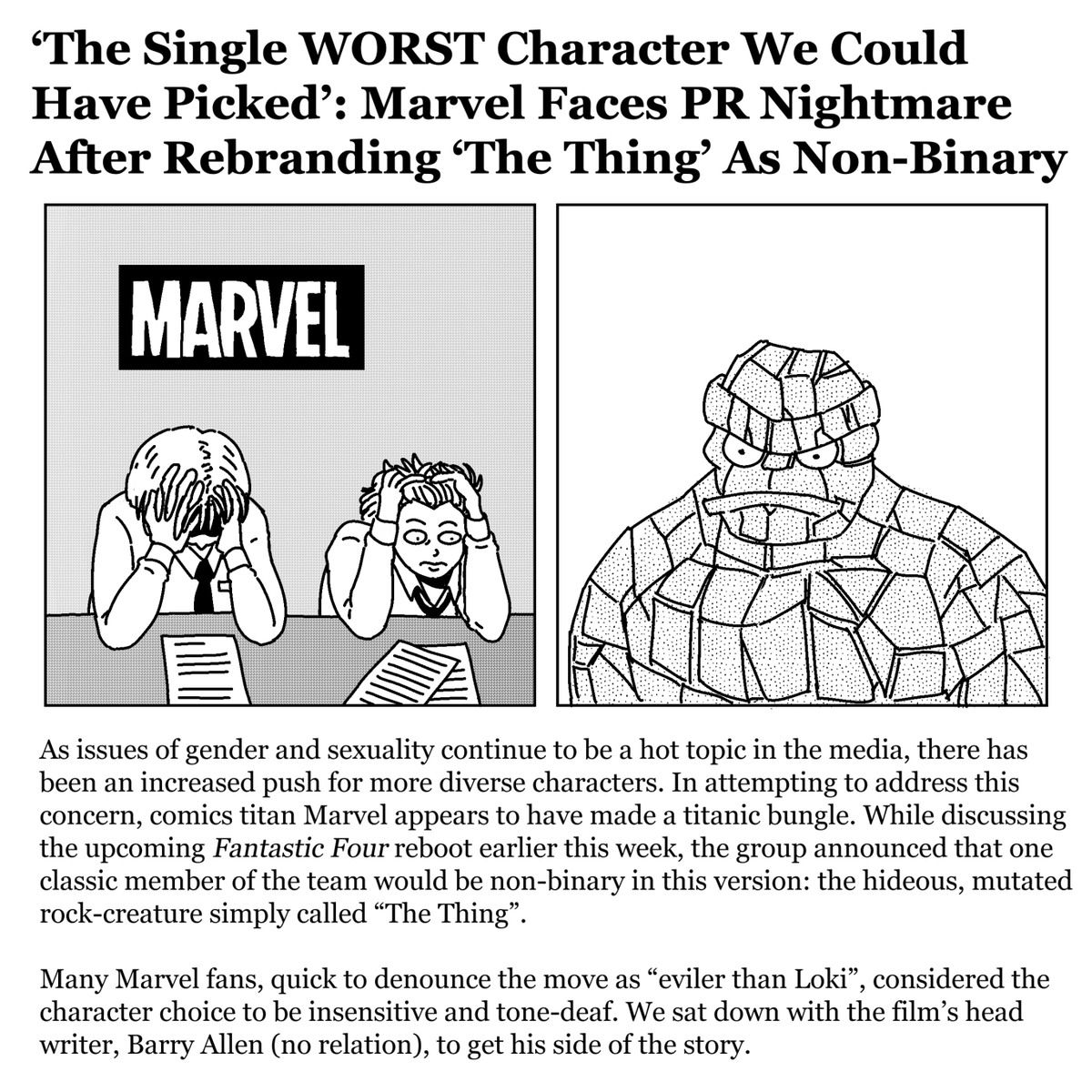 `The Single WORST Character We Could 
Have Picked': Marvel Faces PR Nightmare 
After Rebranding `The Thing' As Non-Binary 