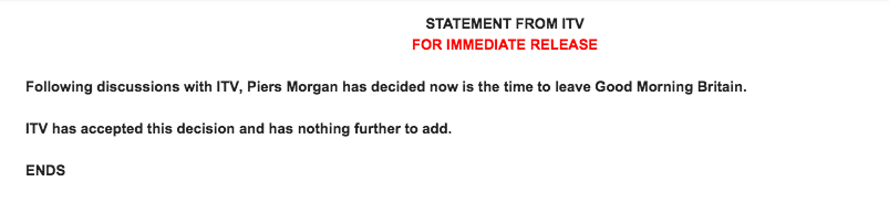 Piers Morgan has quit Good Morning Britain.