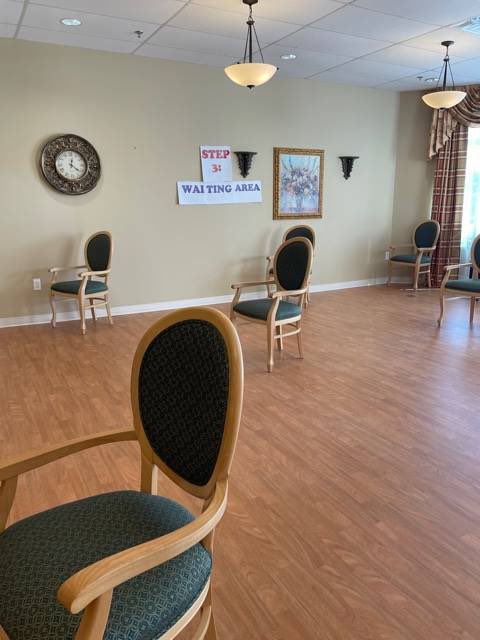 Resident feline Spooks at the Magnolia is enjoying greeting Rosecrest staff for today's vaccine clinic. Thanks to our recreation staff for setting up a smooth process and our nursing staff for making the jab relatively painless! #covid19