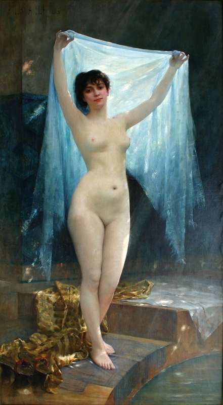 classical_nudes's tweet photo. Look at those sun spots ... It actually makes sense that she would be holding the veil against the sun. Those details come to you with Nu avec un voile by Albert Aublet (I believe it is part of a private collection) 
Image obtained from https://t.co/JsMvPO2mEN https://t.co/qFPD00BBv2