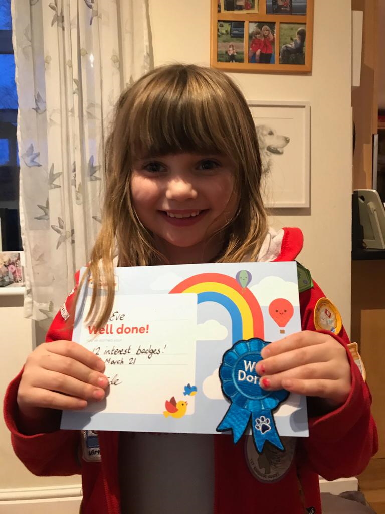 Eve has completed all 12 interest badges in only 11 months! Eve's mum said "Doing the badges gave Eve something positive to focus on. We really enjoyed watching Eve grow in confidence when many have been a bit lost in the pandemic." We're really proud of Eve! <a href="/Girlguiding/">Girlguiding</a>