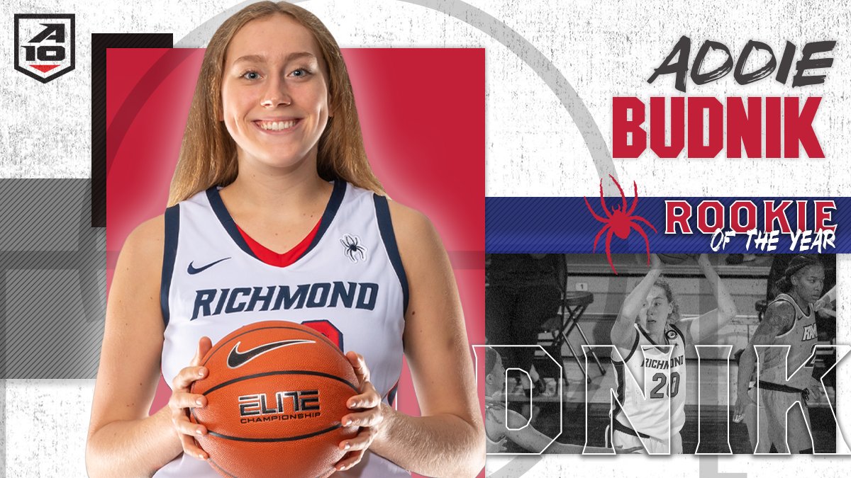 From <a href="/SpiderWBBall/">Richmond Women’s Basketball</a>, the #A10WBB Rookie of the Year 🥁🥁: Addie Budnik 🥳

🏀 3x Rookie of the Week
🏀 Semifinalist for the World Exposure Freshman of the Year 
🏀 11.8 points/game
🏀 A-10 leading 3.0 blocks/game 🚫
🏀 All-Rookie Team

📰: bit.ly/3eulkf7