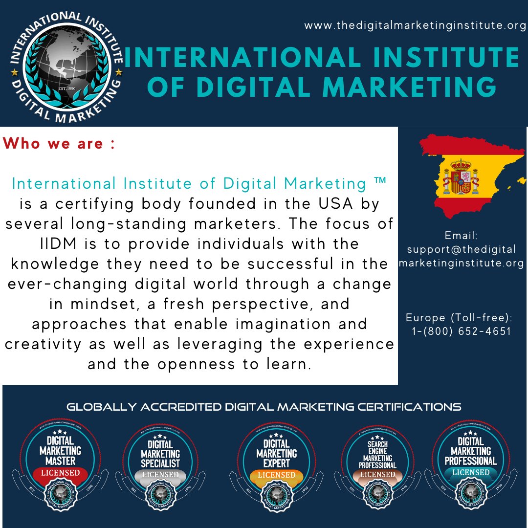 IIDM_Spain's tweet image. International Institute of Digital Marketing™ provides practice and experience through real-world examples to enable competency  and digital marketing certifications that are accredited around the world.
bit.ly/3e1BVGO
#digitalmarketing #digitalcertifications