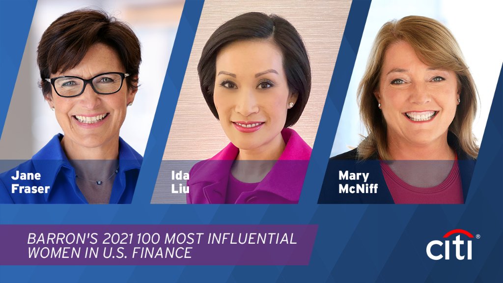 Barron's 100 Most Influential Women in U.S. Finance are leading finance into the future. Congratulations to Citi's own Jane Fraser, Ida Liu and Mary McNiff as well as all of this year's groundbreaking #BarronsInfluentialWomen. on.citi/30u3gJz