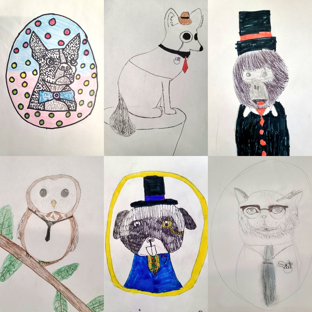 MrsStanleyArt's tweet photo. These #fancyanimals are KILLING me w/how awesome they are! Amazing work from 4-6th grade students on their project inspired by Mexican artist @indi_maverick. They loved her work & couldn't wait to try it for themselves. So proud of these talented kids!๐ฅฐ @northcolonieart #nccsart https://t.co/tAcsJr4I4A