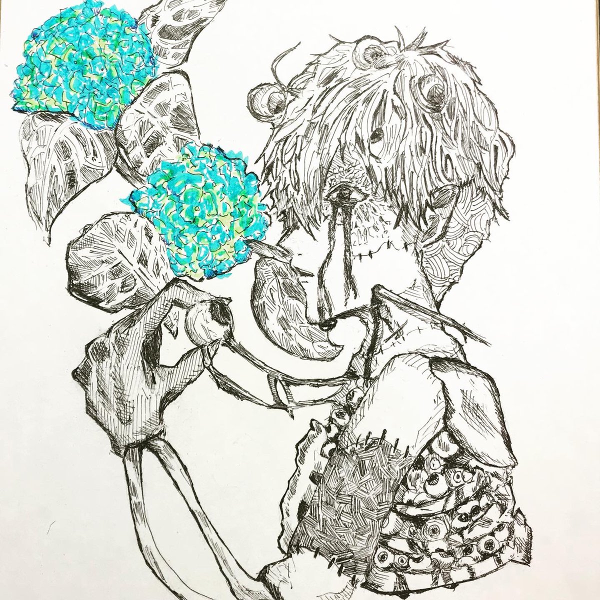 氷兎 うさぎなのだ 紫陽花 イラスト 紫陽花 絵 ペン画 絵描きさんと繋がりたい イラスト初心者