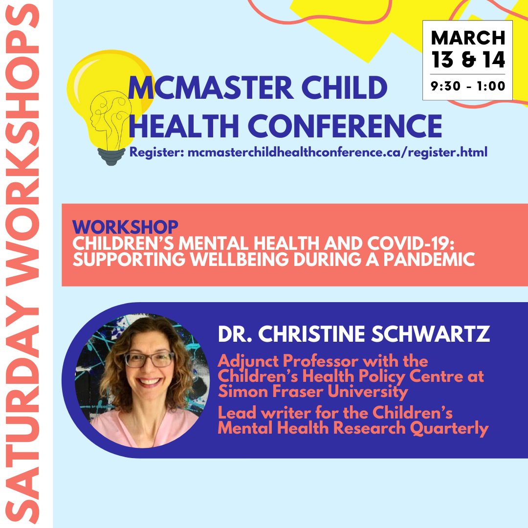 Our Saturday workshop speakers hail from across Canada and even abroad! Attend #MCHC2021 to partake in workshops led by some of the best in the field of child health. 💡 Register here: mcmasterchildhealthconference.ca/register