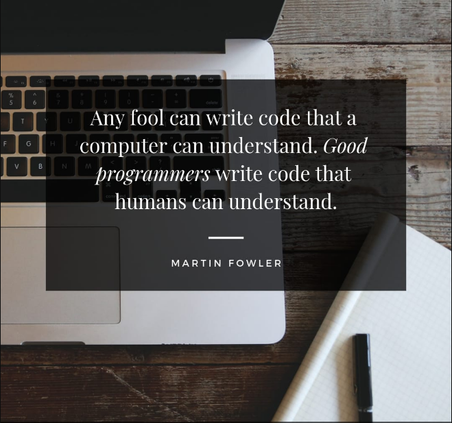DeepDiveEd1's tweet image. “Any fool can write code that a computer can understand. Good programmers write code that humans can understand. ”
- 𝘔𝘢𝘳𝘵𝘪𝘯 𝘍𝘰𝘸𝘭𝘦𝘳
#RealCoding #BecomeFullStackDeveloper #LearnToCode #GetStartedToday #SoftwareEnginer #Computer #Programming #CodingRocks