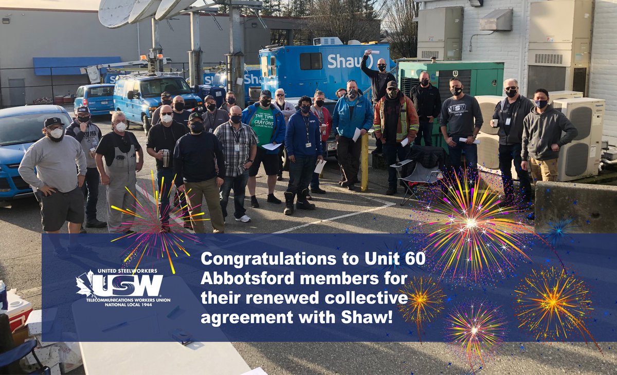 usw1944's tweet photo. Congratulations to #Unit60 #Abbotsford for a renewed collective agreement with Shaw! The contract includes important gains, wage increases & protection of their working conditions
Read more: https://t.co/NDvgp6GxTp
Pictures: https://t.co/sqZWgzJZNp
#usw1944 #solidarity #NoFear https://t.co/PkEkb9qDjn