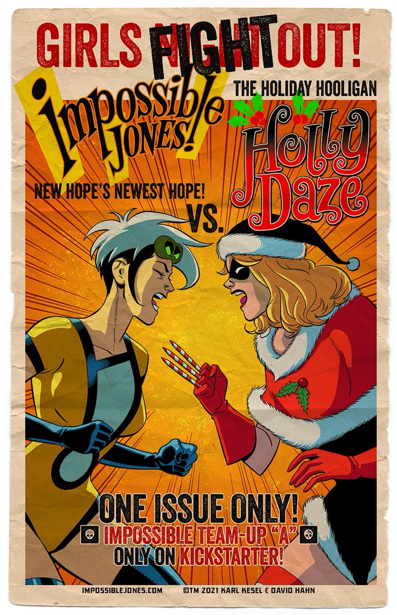 Ron_Randall's tweet photo. LET'S NOT FIGHT OVER IT. Everyone who backs @KarlKesel and @David_Hahn's new Impossible Jones campaign gets this punchy print! For! totally! FREE! Your turn to answer the bell and help make this great comic POSSIBLE: https://t.co/jT9LKBATCg https://t.co/IcgESPMLAZ
