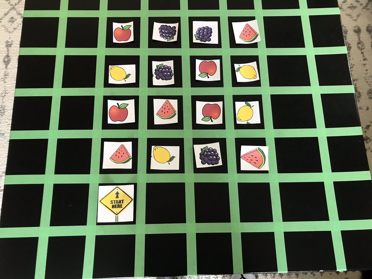 Mr_Bourque_'s tweet photo. Today 3B turned my coffee table into a giant grid. We coded paths to visit friends and played a fruit matching game by describing different locations. @GEVSchool https://t.co/RBBEerducD