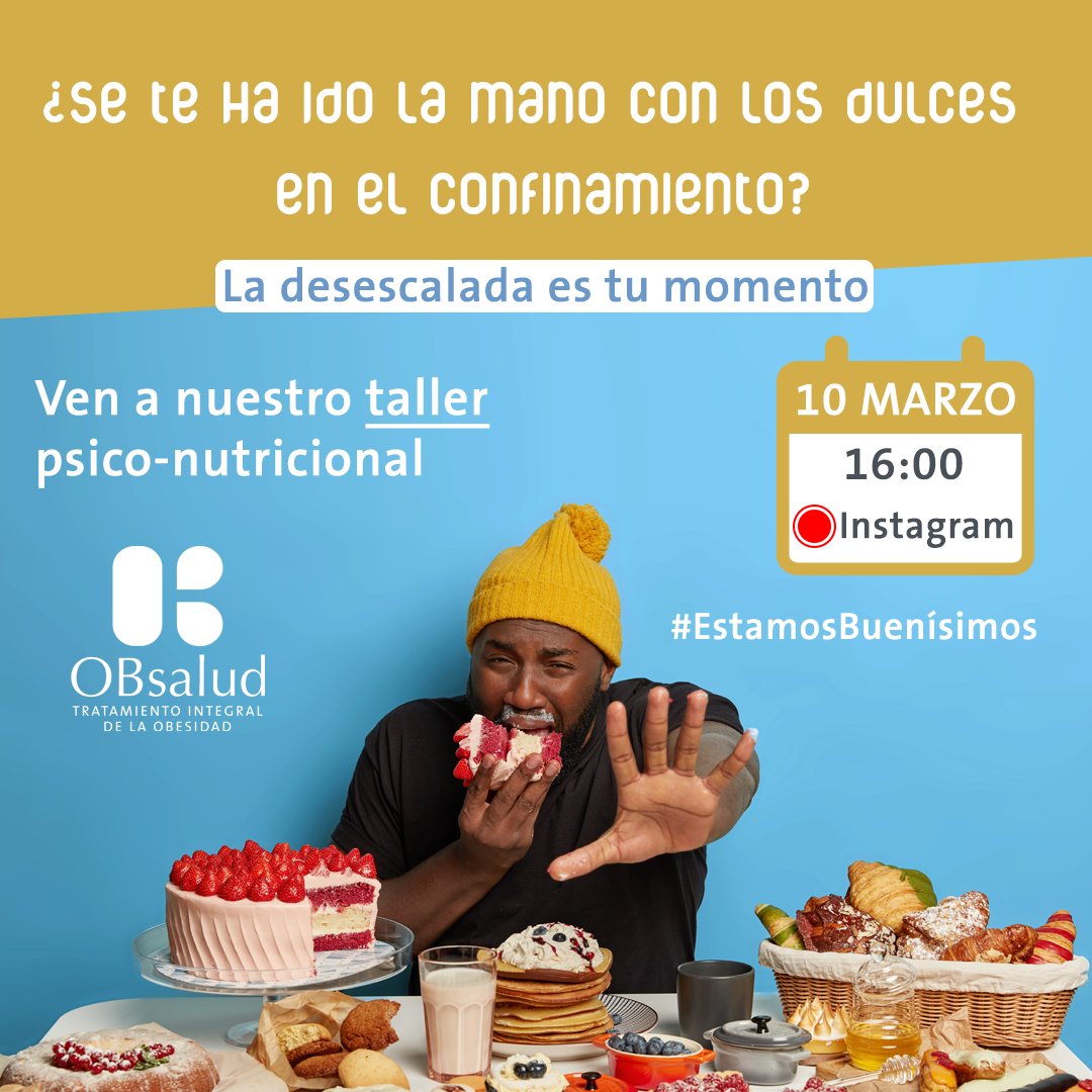 TALLER PSICO-NUTRICIONAL
📅El próximo 10 de marzo a las 16:00 te esperamos en directo desde nuestro Instagram 🔴📱
Hablaremos de nutrición, psicología para afrontar la  desescalada sin que se nos vaya de las manos
#obsalud #nutricion #salud #psicologia #webinar #EstamosBuenisimos