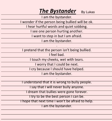 missmaxim2's tweet photo. My friends put themselves in the shoes of either the Bully, Bullied, or Bystander to write a poem for Pink Shirt Day a few weeks ago. I am beyond proud of what they wrote. (1/2) https://t.co/siBCrtIdLk