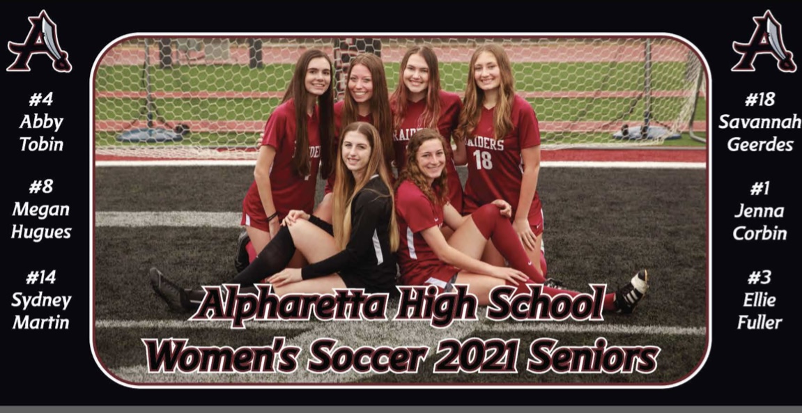 2021_ahs's tweet photo. Congratulations to our AHS Raiders Women's Soccer Seniors!  Good luck in your game tonight!  Enjoy your Senior night!
Jenna Corbin #1
Ellie Fuller #3
Abby Tobin #4
Megan Hugues #8
Sydney Martin #14
Savannah Geerdes #18 https://t.co/KUiB1c8Xzi