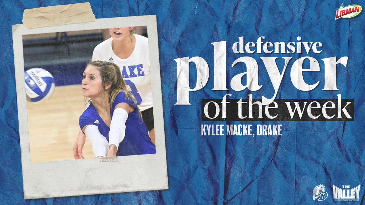 MVCsports's tweet image. Defensive Player of the Week ⫸ Kylee Macke, @DrakeVolleyball 

▪️ Led Drake in a pair of four-set wins over Evansville with 60 total digs for a 7.50 digs per set average
▪️ Served up 3 aces
▪️ Tallied 33 digs on Monday to match a career-high

Libman | #TheValleyRunsDeep