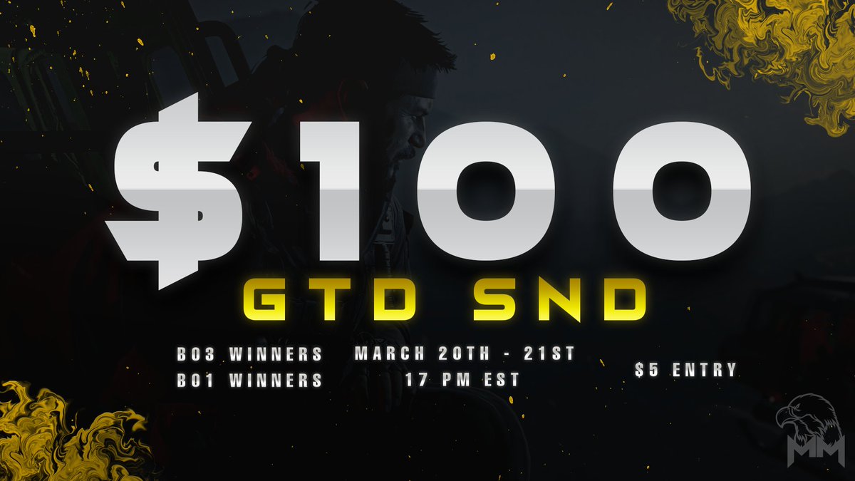 4v4 CDL SnD SEK Charity $100 GTD 
Powered by <a href="/ClanMFAM/">TEAM MM 🇲🇽</a> 
$5 Entry

NA &amp; LATAM North 

GAs enforced 

March 20/21 17 pm est 

Seeding based on signup order

Double elimination 
Winners BO3
Losers BO1 

Dm to singup
Matches will be streammed.

(The prize might increase)