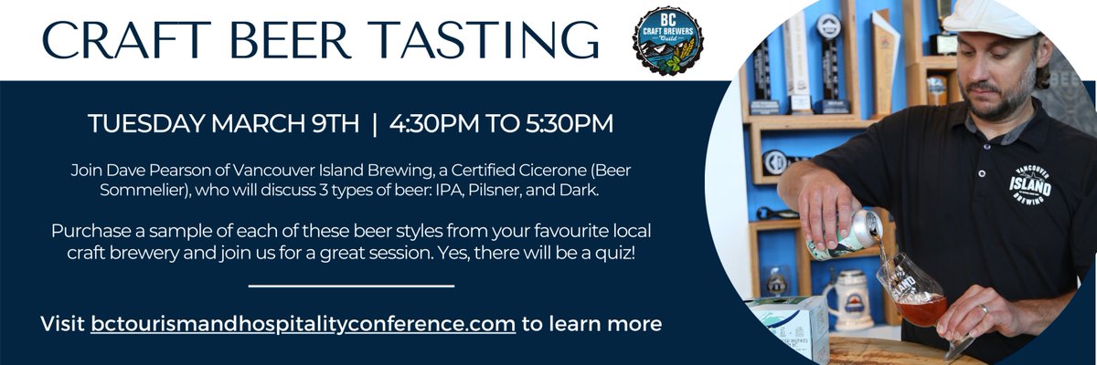 BC Hotel Association (@bchotelassoc) on Twitter photo Register for today's Craft Beer Tasting! Receive a crash course in beer at this year’s #BCTourismandHospitalityConference. Dave Pearson of <a href="/vibrewing/">Vancouver Island Brewing</a> will be hosting the interactive session this afternoon. Visit ow.ly/ZnqL50DUxmU for more information and to register! Register for today's Craft Beer Tasting! Receive a crash course in beer at this year’s #BCTourismandHospitalityConference. Dave Pearson of <a href="/vibrewing/">Vancouver Island Brewing</a> will be hosting the interactive session this afternoon. Visit ow.ly/ZnqL50DUxmU for more information and to register!