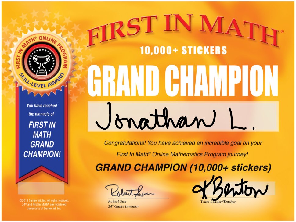 <a href="/GlendaleESAACPS/">Glendale Elementary</a> has our first <a href="/FirstInMath/">First In Math</a> Grand Champion for the 2020-2021 school year!  Congratulations to Jonathan from <a href="/BreachLindsay/">Lindsay Breach</a>'s class!  We are so proud of you!!!