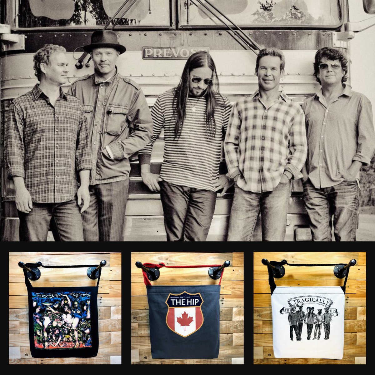 goodfarken's tweet photo. Goodfarken are excited to announce a collaboration with @thehipofficial to offer a selection of Tee Bags made from reclaimed ‘Hip’ T-shirts. These are now available from https://t.co/249ZNUv8Tw. #thetragicallyhip #goodfarkenbags #goodfarkencollab #teebags https://t.co/sCRQ6n4lu7