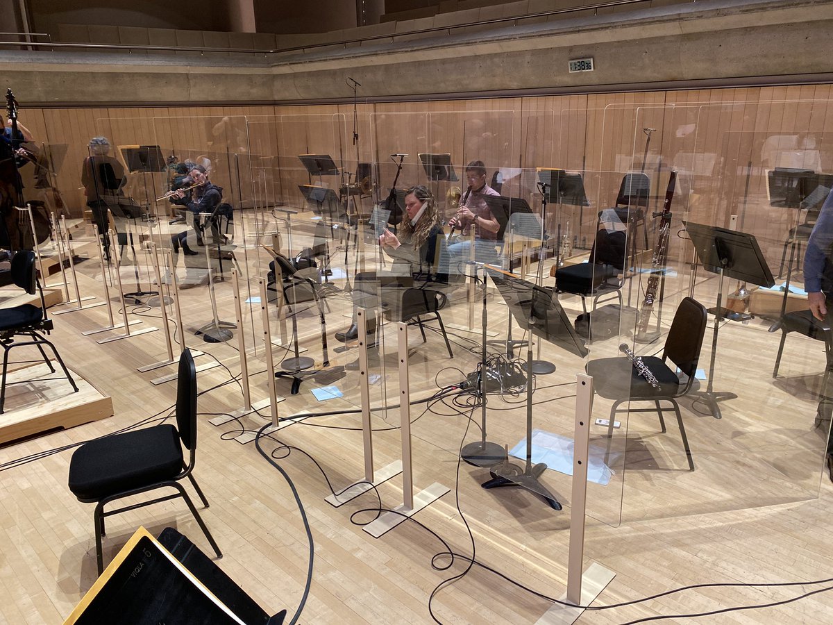 We’re back in <a href="/roythomsonhall/">Roy Thomson Hall</a>! Making #music together again in person has us all in our #feelings this week. And check out the #plexiglass forest surrounding the #winds and #brass.