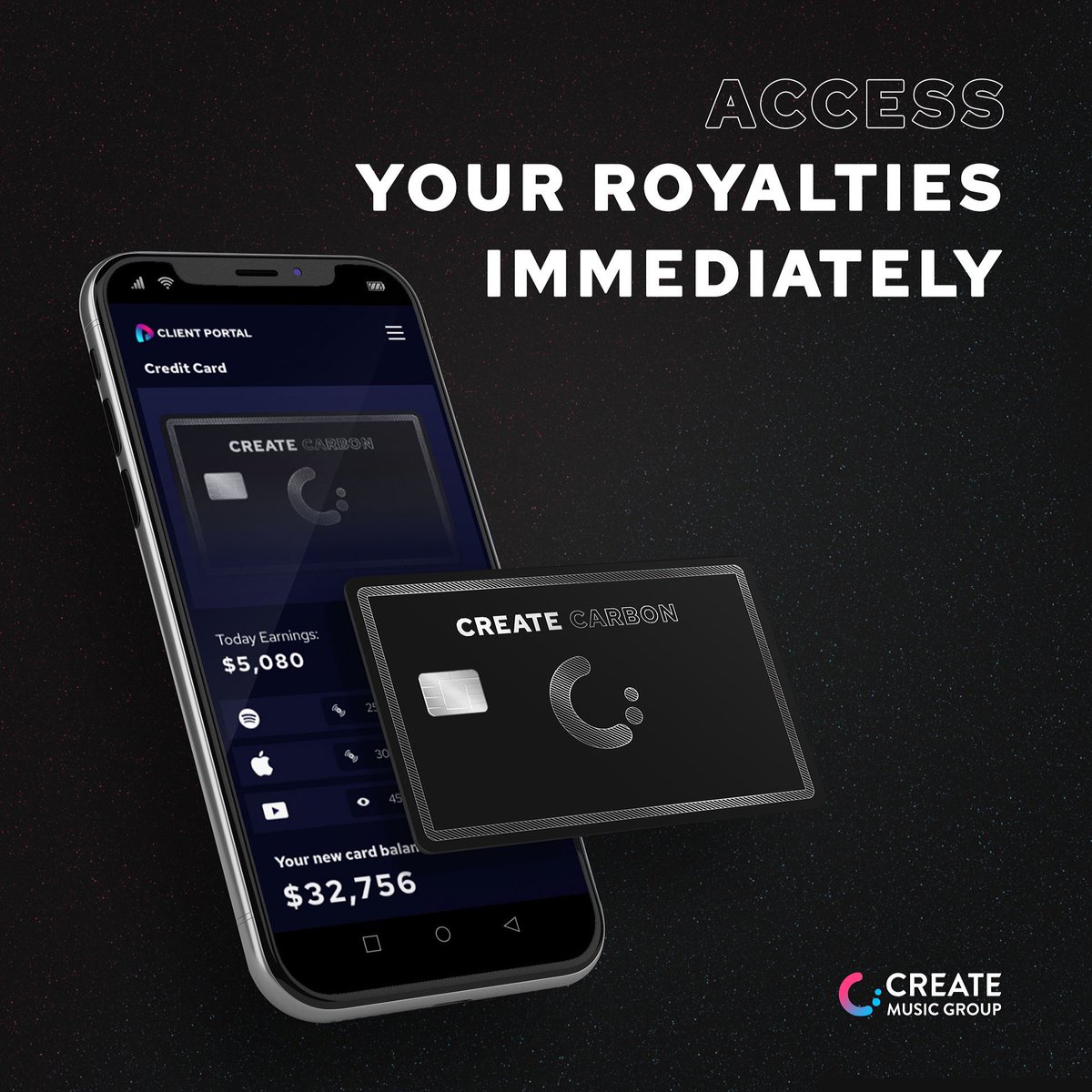 create_carbon's tweet photo. Access your royalties immediately with the Create Carbon Card.
Learn more by clicking the link below
https://t.co/kfPF2oNPMK
#royalties #artists #CreateMusicGroup https://t.co/w1ElJCL0TI