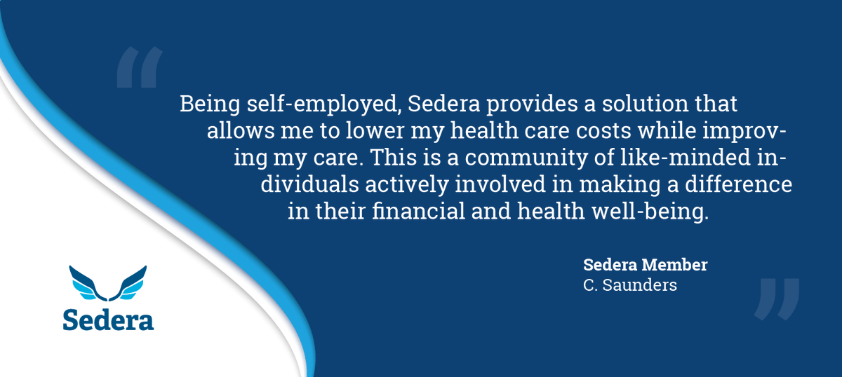 It's so incredibly rewarding to hear from our self-employed Members who are saving on healthcare costs and who are empowered by the Sedera Medical Cost Sharing Community.

#SederaStrong #YourHealthcareOptions #MedicalCostSharing #MCS #CostSharing #SelfEmployed #GigEconomy