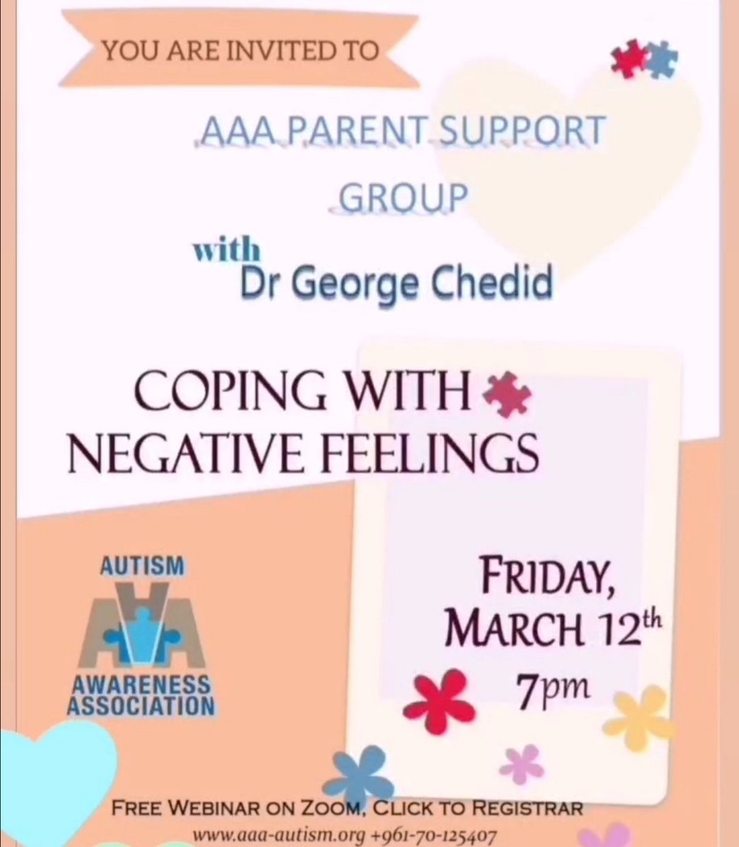 itweetAutism's tweet photo. Join us on Zoom, Friday, March 12th @7pm
with Dr Georges Chedid

how do #parents feel and how do they cope with negative feelings during the #pandemic

Click on the link to register for free:
https://t.co/O51mrGIaJq https://t.co/TNlfwaqi9W