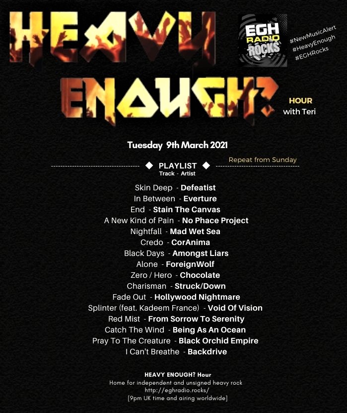 MusicMattersTee's tweet photo. #TuneIn to @EGHRocks #radio now!
⇒https://t.co/aQGYmXtSH9
#NowPlaying on #HeavyEnough?Hour are new bangers from-
@chocolatebanduk @StruckDownUK @HollywoodNigh15 @voidofvision @wearefromsorrow @beingasanocean @orchidempire #Backdrive
https://t.co/44EeW6vIFp
#NewMusicAlert https://t.co/3WTspGeg0j