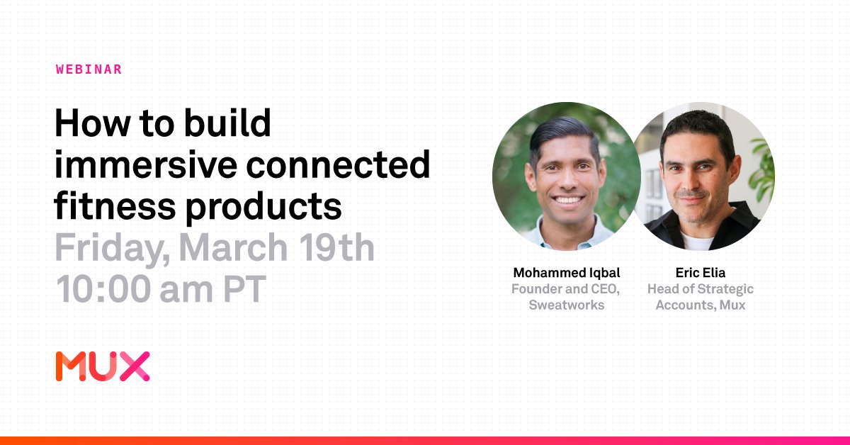 Mux (@muxhq) on Twitter photo Connected fitness is currently having a moment 🚴 🧘 🏃 Join us as we talk with Mohammed Iqbal, Founder and CEO of <a href="/SweatWorksApp/">SweatWorks</a>, as he shares his expertise on how they bring hardware, video, and music together to create immersive fitness experiences.
buff.ly/3t6UQV4 Connected fitness is currently having a moment 🚴 🧘 🏃 Join us as we talk with Mohammed Iqbal, Founder and CEO of <a href="/SweatWorksApp/">SweatWorks</a>, as he shares his expertise on how they bring hardware, video, and music together to create immersive fitness experiences.
buff.ly/3t6UQV4
