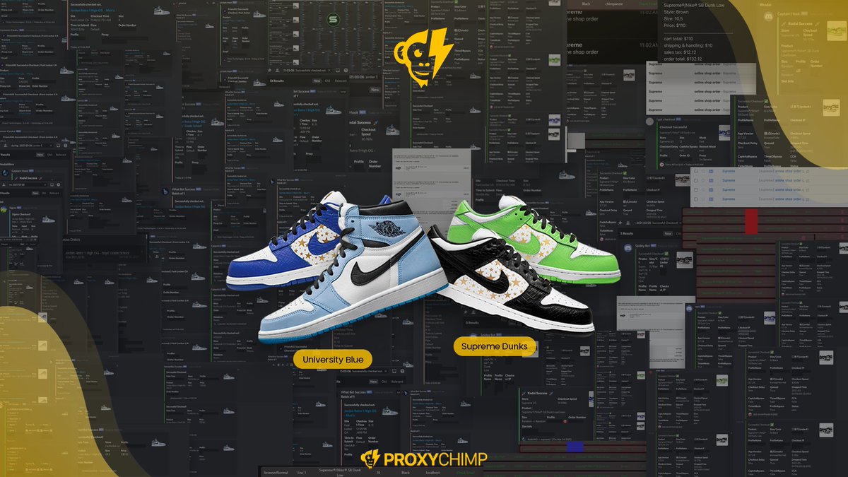 ProxyChimp's tweet photo. Our members swung through these past releases securing many Dunks, Jordan 1s, Yeezys, and more!

Jungle ISPs are restocking in our server @ 8 PM EST!

Who else wants to be a part of the community?

Follow + Retweet and reply with #chimptakestock we'll invite some of you today! 🙈 https://t.co/GxY5sa52uN