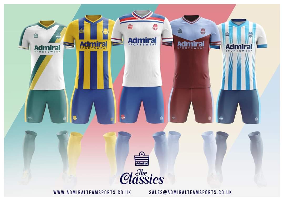 👕 ADMIRAL Classics

Admiral have a new service called 'The Classics'. Undoubtedly a quality brand.

🎨 Fully custom kits 
📈 4 week lead-time
Includes all logos, names and numbers

📥  You can DM or email them for more information sales@admiralteamsports.co.uk