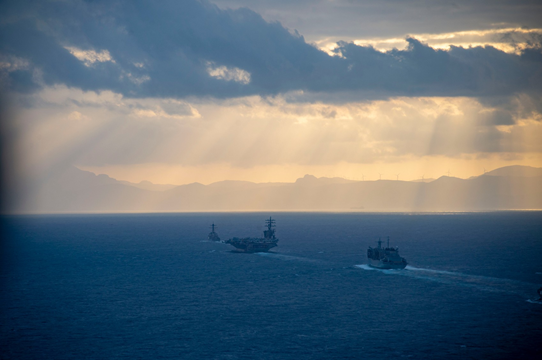 TheCVN69's tweet photo. We just couldn't help but to post more of our Strait of Gibraltar transit. Random fact - many refer to it as the STROG. #ThereWillBeATest #WeLikeIKE https://t.co/d5XyRNWNjj