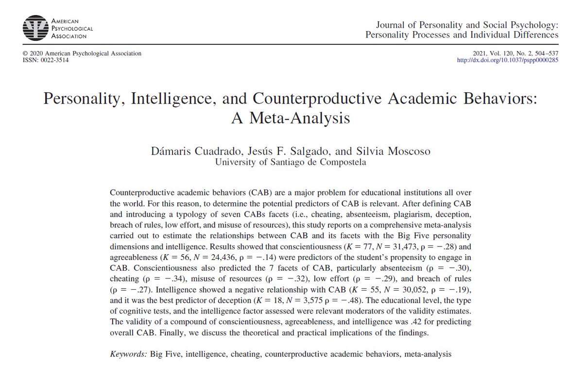 Personality matters for student behavior. In terms of the Big Five traits, higher conscientiousness and agreeableness predict less absenteeism, cheating, misuse of resources, lack of effort, rule-breaking, and more.