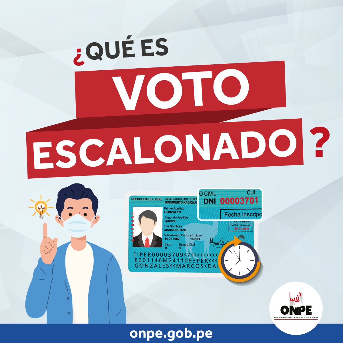 ONPE_oficial's tweet photo. 👉 Queremos cuidarte, por eso revisa cómo funciona el voto escalonado y asiste a tu local de votación en los horarios sugeridos 🕔

¡Votemos seguros este 11 de abril! 🗳

#PerúVotaSeguro https://t.co/VkiAIFFSek