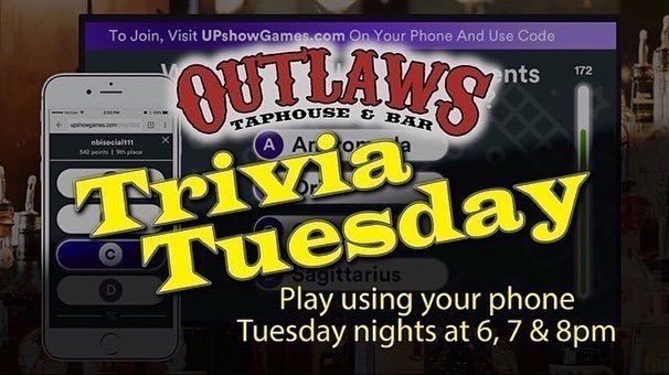 OutlawsTaphouse's tweet photo. It’s TRIVIA TUESDAY!
Play on your phone. Games at 6, 7 and 8pm.
And try our Dry Ribs in 31 flavours for $2.50 per pound!*
*with purchase of a beverage, dine in only

#supportlocal
.
#outlawstaphouse #calgary #yyc #forestlawn #trivia #triviatuesday #playonyourownphone https://t.co/qOZuMtosxf