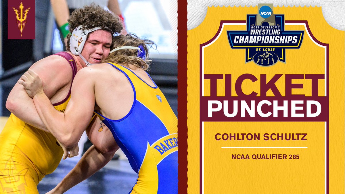 ASUWrestling's tweet photo. TEMPE 🔜 ST. LOUIS

@TheCohlTrain has punched his ticket to the 2021 NCAA Championships🔱😈

#ForksUp x #O2V https://t.co/BsOSP5p5Jc