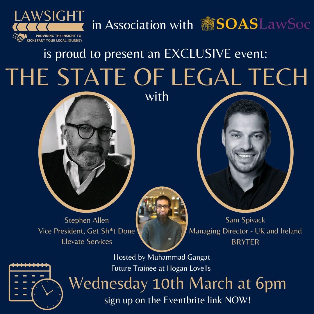 Mojo_E17's tweet photo. Honoured, humbled and very excited to be hosting an incredible line up to talk alll things #LegalTech with Stephen Allen from @ElevateServices &amp; Sam Spivack from @BRYTER_io tomorrow at 6pm with @SOASLawSoc @soasLAW

Sign up NOW on the link: https://t.co/Owjo34q7D6 https://t.co/ij3PhvoN9F