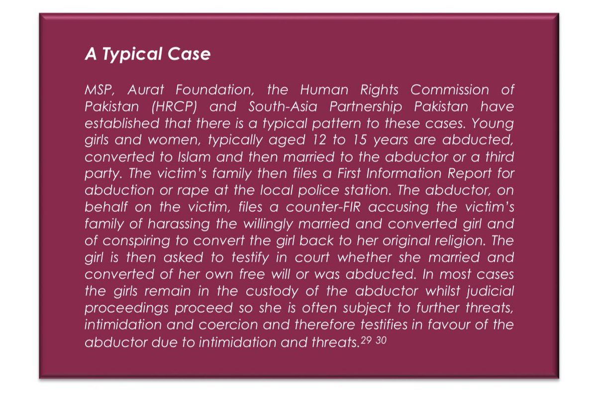 65/ Former chairperson of HRCP notes 20 Hindu girls to be abducted and converted by force daily.The average age of these girls is 12-15 years.Once kidnapped,they are often trafficked or sold to prostitution.Many are coerced into stating they will fully married.