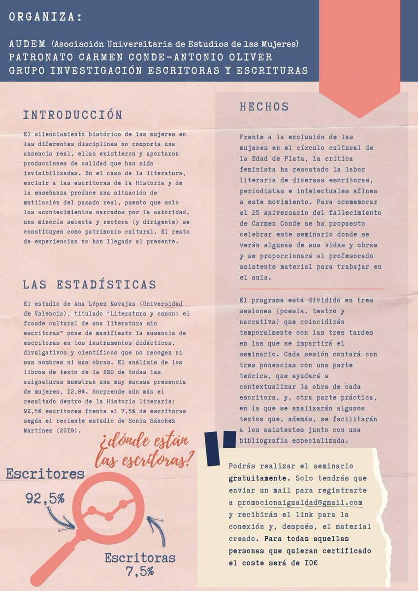 dia_supe's tweet photo. #Audem organiza un seminario gratuito para el profesorado de Secundaria y Bachillerato. Será en modalidad online, por lo que nos podréis seguir desde cualquier parte. +info en la paga Facebook de AUDEM.
@frangarcera lleva la iniciativa y estoy encantada en colaborar https://t.co/tAOFRWqWSc