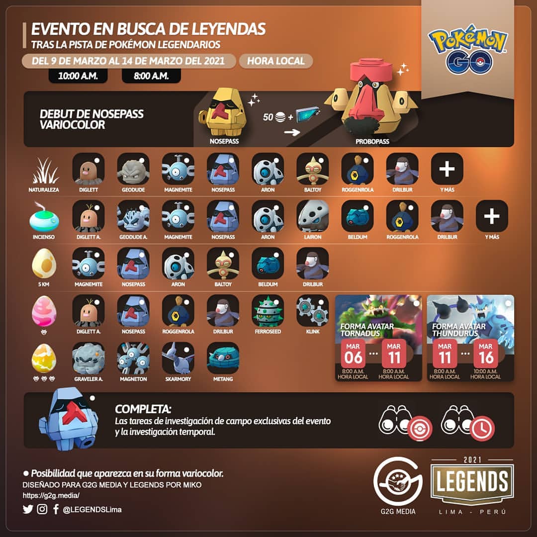 PS2PlayMty's tweet photo. ¡Saludos players! Aquí les dejamos la información del evento #EnBuscadeLeyendas en #PokemonGo con el debut de #Nosepass variocolor. 
.
Créditos a @LEGENDSLima por sus imágenes
.
#Pokemon #ThePokemonCompany #Niantic #LegendsLima https://t.co/26H01NXYmg
