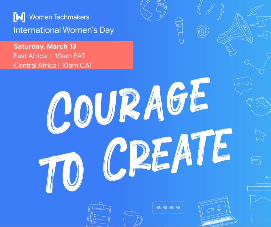This Saturday, March 13, join our Ambassadors from East &amp; Central Africa as they each celebrate their first regional #IWD21 events 🥳

💥Reserve your spot now!💥
E/Africa: 10am EAT: gdg.community.dev/events/details…

C/Africa: 10am CAT: gdg.community.dev/events/details…