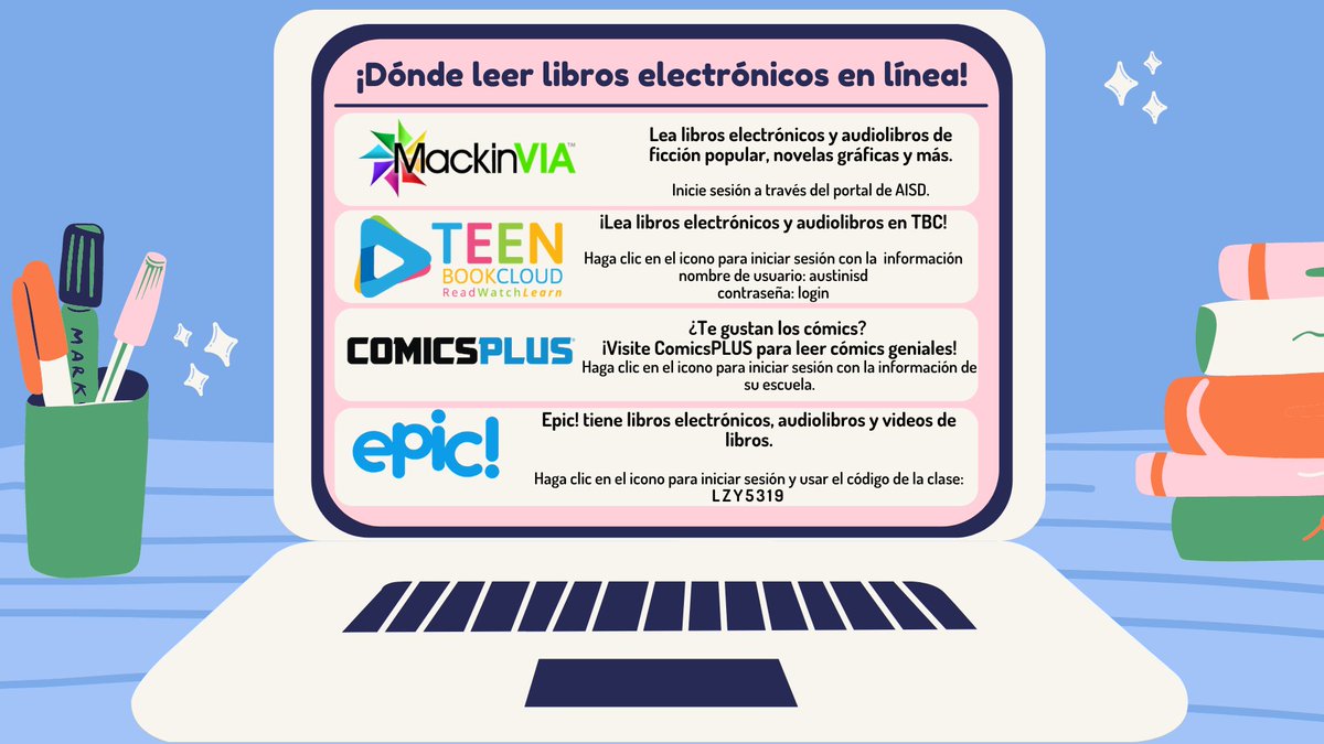MendezMSLibrary's tweet image. Did you know it&apos;s Read an eBook Week? Check out the awesome places all AISD students can go to read eBooks!