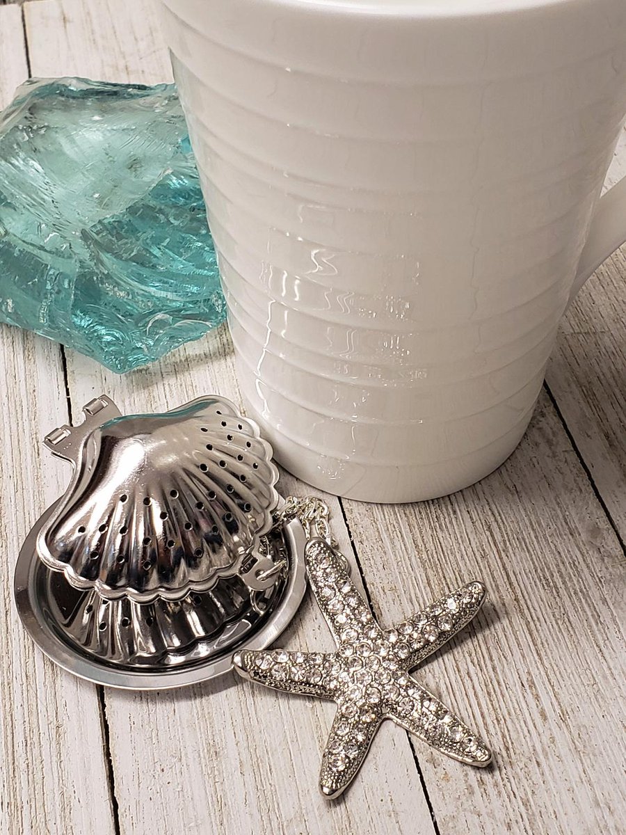 Sparkly Starfish Tea Infuser for Loose Leaf Tea, Rhinestone Seashell Strainer with matching Tea Drip Tray, Stainless Steel Tea Ball #easylifeinspirations #starfishteainfuser #looseleafteainfuser #rhinestoneseashellstrainer etsy.me/3frXBdH