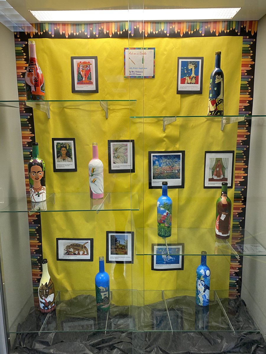 WWJH_Mr_Penny's tweet photo. Great job Mrs. Fontanaβs Art 3 class for creating such beautiful bottles. @TISDWWJHS https://t.co/Ajh80oDuBR