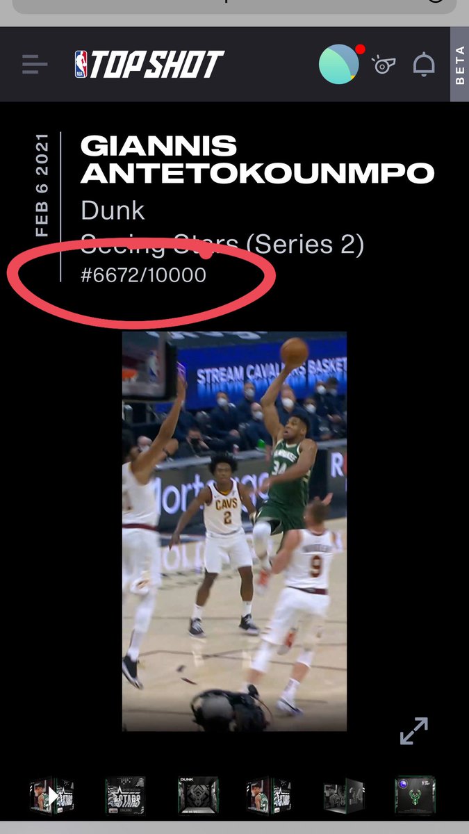 The argument to keep Giannis:/10k minting.But Giannis dunks ALL THE TIME. This is a random dunk. There will be more w/ common + rare frequency. I suspect 10k mintings are inflated value right now. I’ll take the $295 and run. 3/