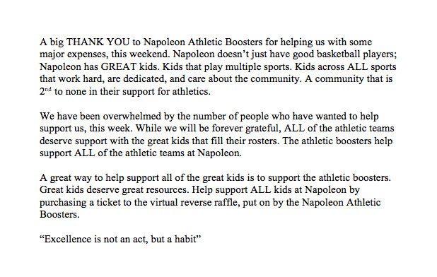 NapCatsGBK's tweet photo. Wildcat Nation, ticket information!!!

....just kidding.

But now that we have your attention...use the link to get your tickets for the Napoleon Athletic Boosters virtual reverse raffle. 

Help make success a habit for all sports at Napoleon #CatPride

https://t.co/qAJb2J7UKW https://t.co/kuzFy8pvsq