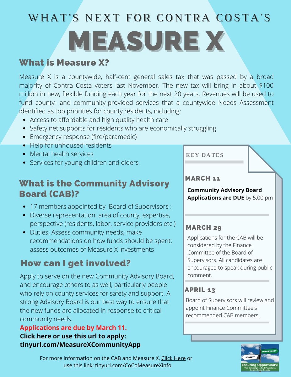 endpovertycc's tweet photo. Apply for the Measure X Community Advisory Board!

We need your voice at this table. Please read this one-pager and if you feel this is right for you, please apply using this link:

https://t.co/eAzKPQgQSz https://t.co/lkT4TJFYY4