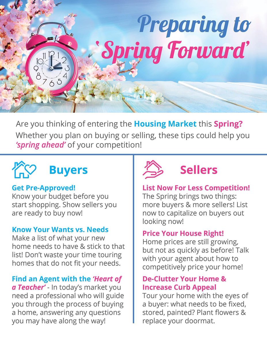 The weather is warming up and spring is finally upon us! This weekend, don’t forget to spring your clock forward and check out these helpful tips from Remax about buying or selling a home.
