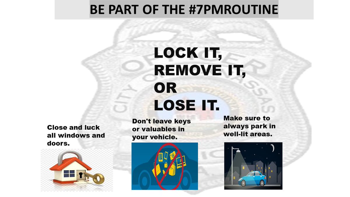 ManassasCityPD's tweet photo. It is now 7 p.m.! Lock your doors! #7PMRoutine https://t.co/mciEW8H9Rv